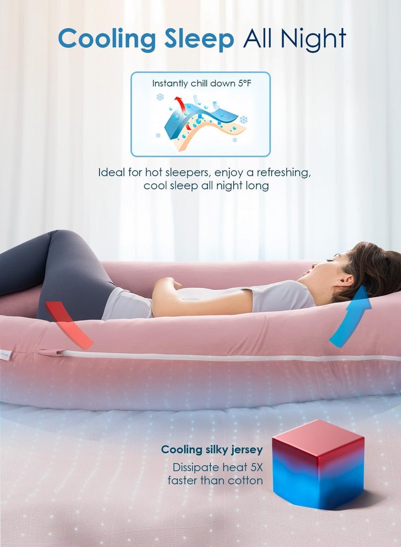 QUEEN ROSE Cooling Pregnancy Pillows, Maternity Pillow for Sleeping, 55in U Shaped Body Pillow for Pregnant Support, with Removable Silky Cover, Pink - Image 3